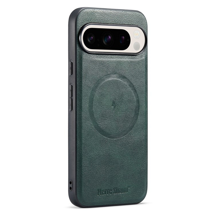 FIERRE SHANN 025 Style For Google Pixel 9 Pro XL Case Leather+TPU Detachable Card Slots Phone Cover - Green