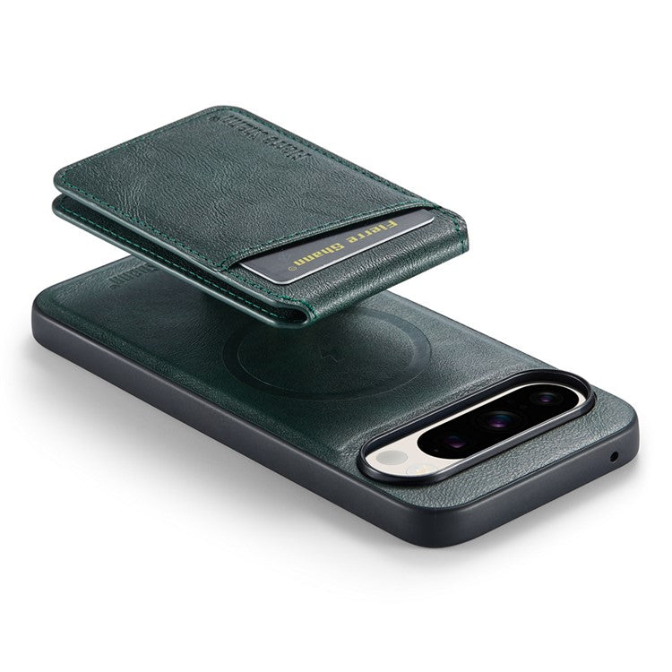 FIERRE SHANN 025 Style For Google Pixel 9 Pro XL Case Leather+TPU Detachable Card Slots Phone Cover - Green