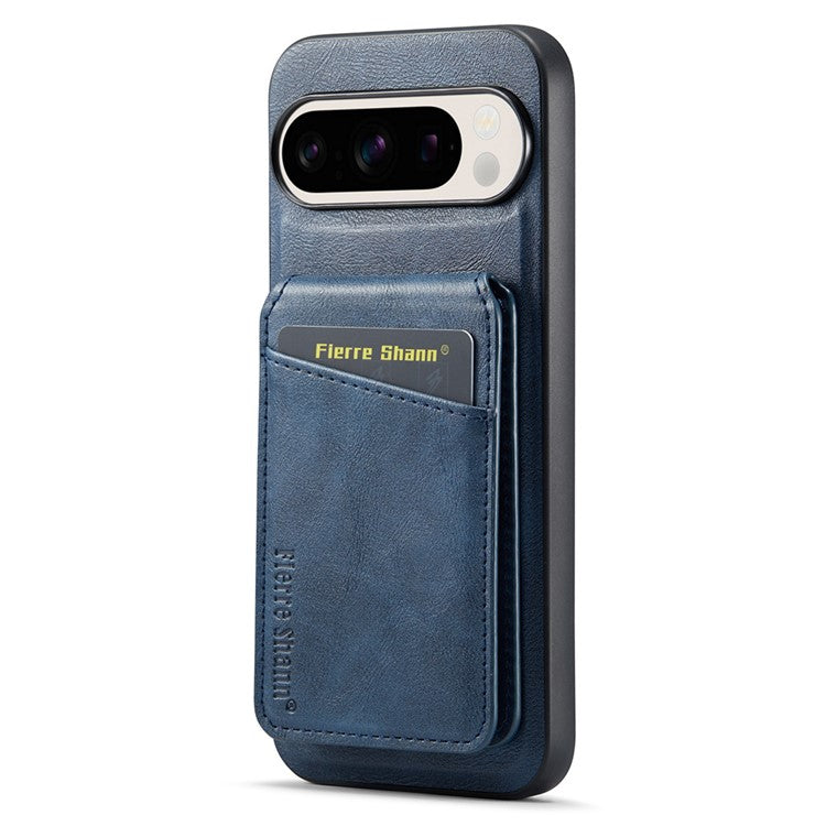 FIERRE SHANN 025 Style For Google Pixel 9 Pro XL Case Leather+TPU Detachable Card Slots Phone Cover - Blue