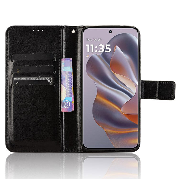 For Motorola Thinkphone 25 5G / Edge 50 Neo 5G / Moto S50 5G Case Crazy Horse Texture PU Leather Phone Wallet Cover - Black