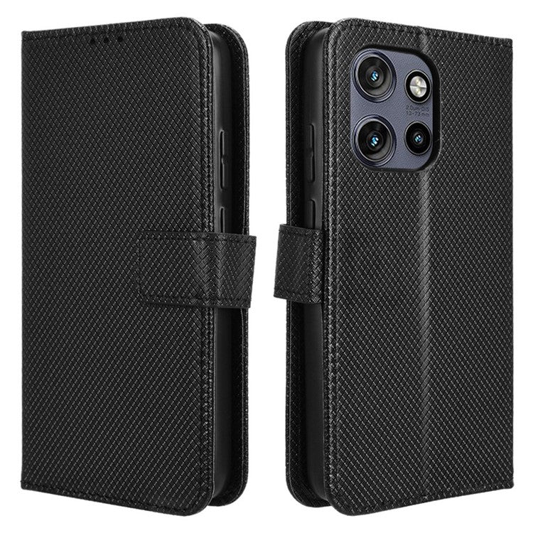 For Motorola Thinkphone 25 5G / Edge 50 Neo 5G / Moto S50 5G Case PU Leather Diamond Texture Wallet Phone Cover - Black