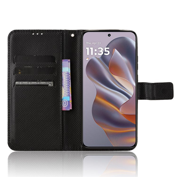 For Motorola Thinkphone 25 5G / Edge 50 Neo 5G / Moto S50 5G Case PU Leather Diamond Texture Wallet Phone Cover - Black