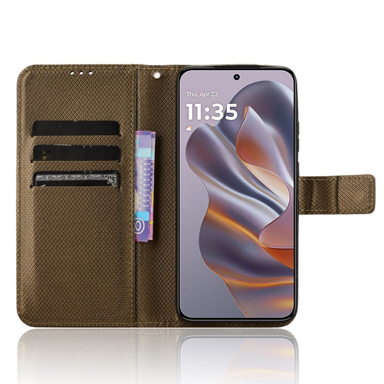 For Motorola Thinkphone 25 5G / Edge 50 Neo 5G / Moto S50 5G Case PU Leather Diamond Texture Wallet Phone Cover - Brown
