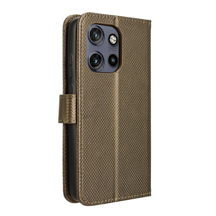 For Motorola Thinkphone 25 5G / Edge 50 Neo 5G / Moto S50 5G Case PU Leather Diamond Texture Wallet Phone Cover - Brown