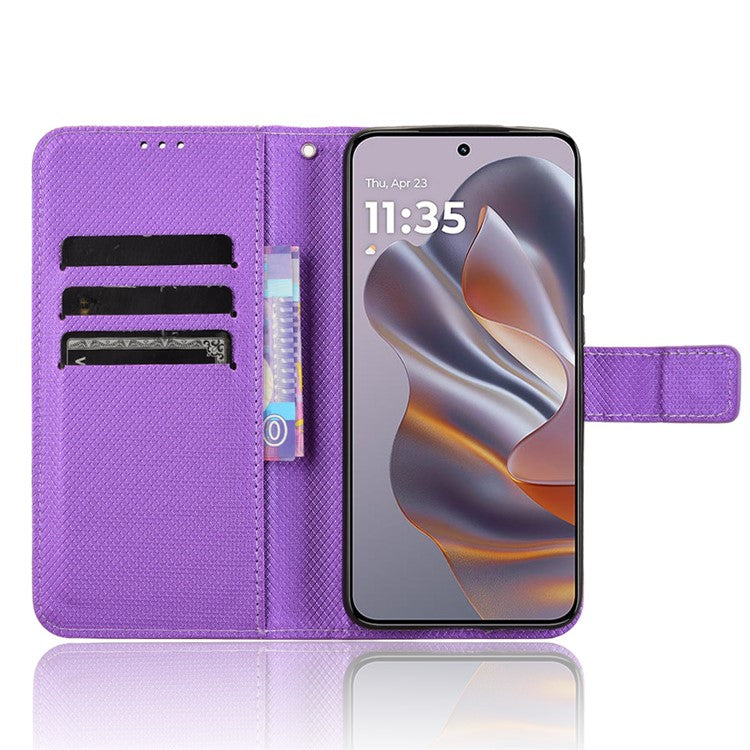 For Motorola Thinkphone 25 5G / Edge 50 Neo 5G / Moto S50 5G Case PU Leather Diamond Texture Wallet Phone Cover - Purple