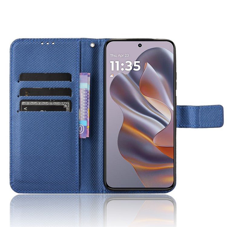 For Motorola Thinkphone 25 5G / Edge 50 Neo 5G / Moto S50 5G Case PU Leather Diamond Texture Wallet Phone Cover - Blue
