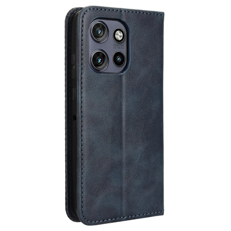 For Motorola Thinkphone 25 5G / Edge 50 Neo 5G / Moto S50 5G Leather Case Wallet Stand Retro Texture Phone Cover - Blue