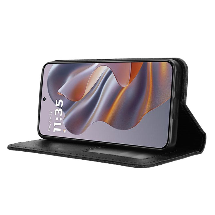 For Motorola Thinkphone 25 5G / Edge 50 Neo 5G / Moto S50 5G Leather Case Wallet Stand Retro Texture Phone Cover - Black
