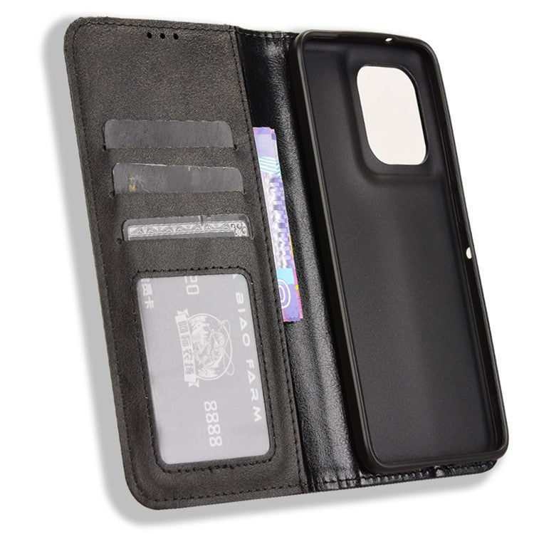 For Motorola Thinkphone 25 5G / Edge 50 Neo 5G / Moto S50 5G Leather Case Wallet Stand Retro Texture Phone Cover - Black