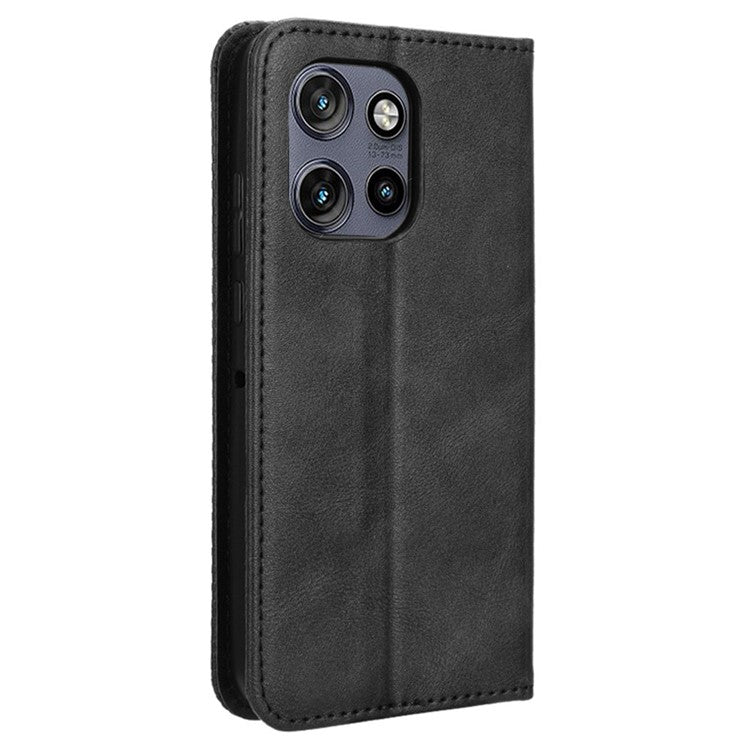 For Motorola Thinkphone 25 5G / Edge 50 Neo 5G / Moto S50 5G Leather Case Wallet Stand Retro Texture Phone Cover - Black