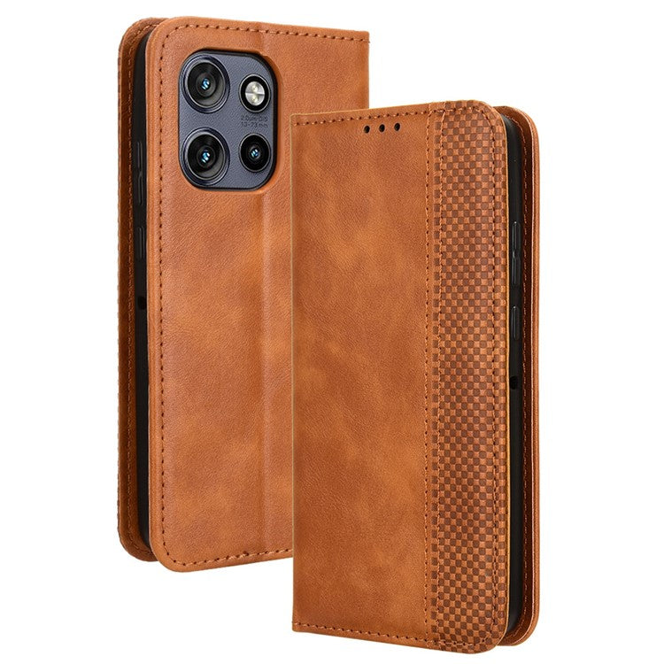 For Motorola Thinkphone 25 5G / Edge 50 Neo 5G / Moto S50 5G Leather Case Wallet Stand Retro Texture Phone Cover - Brown