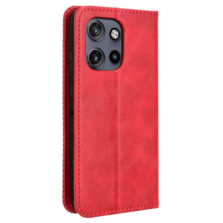 For Motorola Thinkphone 25 5G / Edge 50 Neo 5G / Moto S50 5G Leather Case Wallet Stand Retro Texture Phone Cover - Red