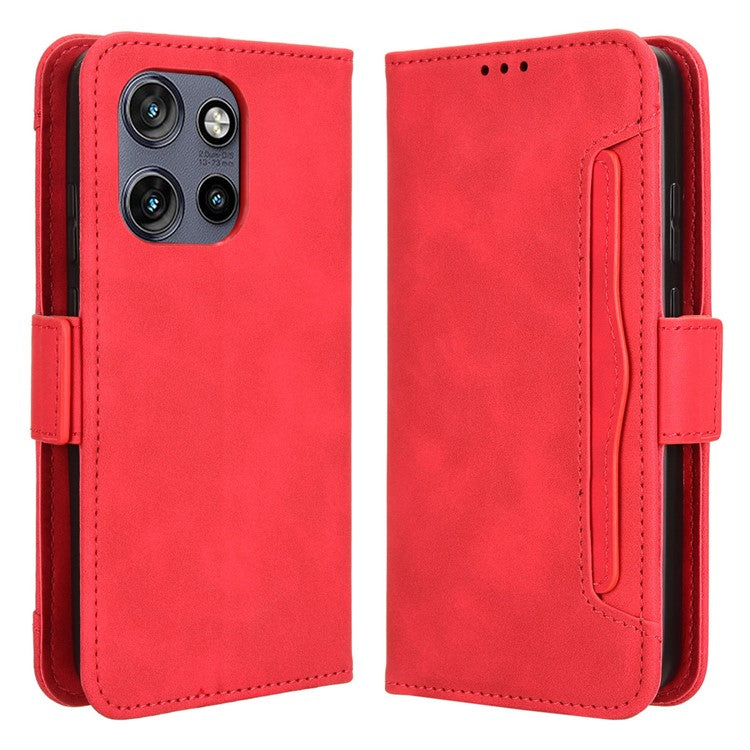 For Motorola Thinkphone 25 5G / Edge 50 Neo 5G / Moto S50 5G Leather Case Phone Wallet Cover with Multiple Card Slots - Red
