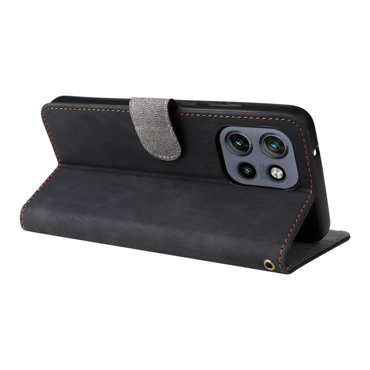 For Motorola Thinkphone 25 5G / Edge 50 Neo 5G / Moto S50 5G Wallet Case RFID Blocking PU Leather Cover Stand View - Black