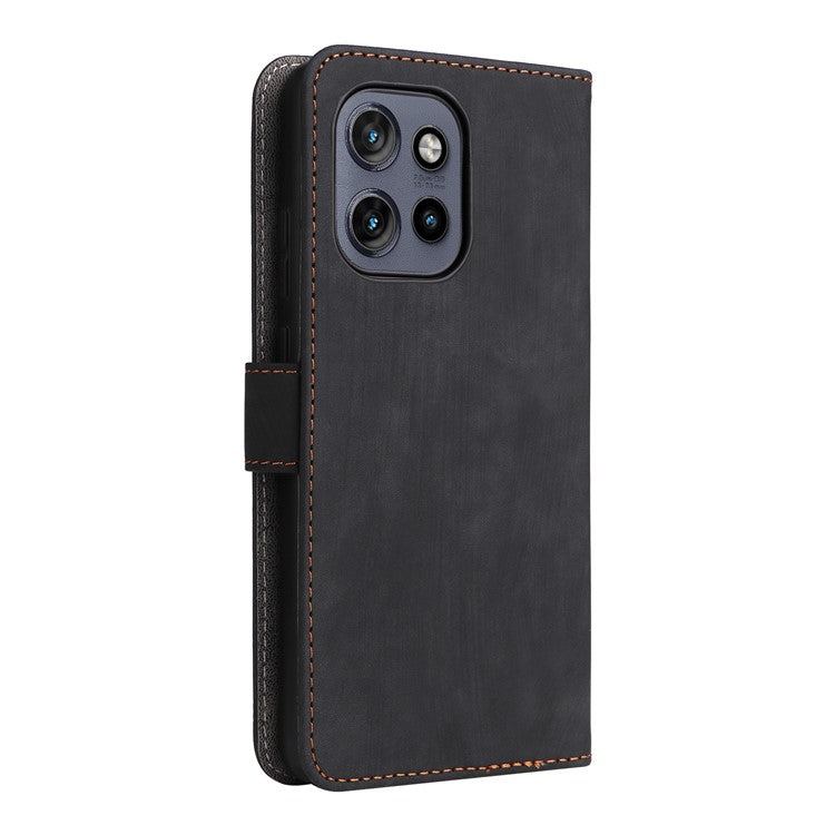 For Motorola Thinkphone 25 5G / Edge 50 Neo 5G / Moto S50 5G Wallet Case RFID Blocking PU Leather Cover Stand View - Black