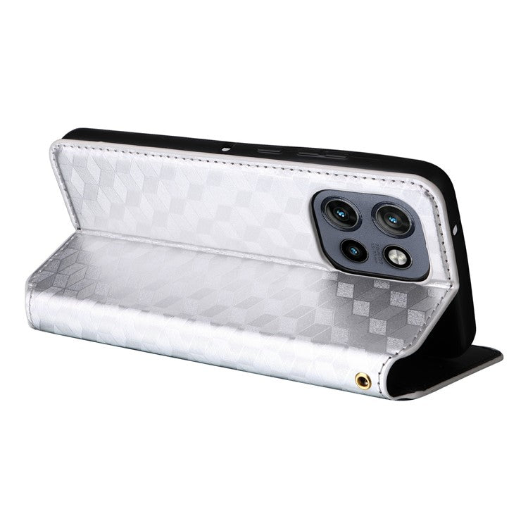 For Motorola Thinkphone 25 5G / Edge 50 Neo 5G / Moto S50 5G Wallet Case Rhombus Imprinted Leather Phone Cover - Silver