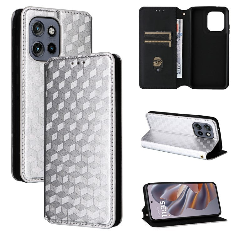 For Motorola Thinkphone 25 5G / Edge 50 Neo 5G / Moto S50 5G Wallet Case Rhombus Imprinted Leather Phone Cover - Silver