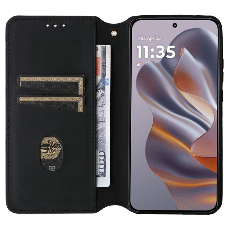 For Motorola Thinkphone 25 5G / Edge 50 Neo 5G / Moto S50 5G Wallet Case Rhombus Imprinted Leather Phone Cover - Black