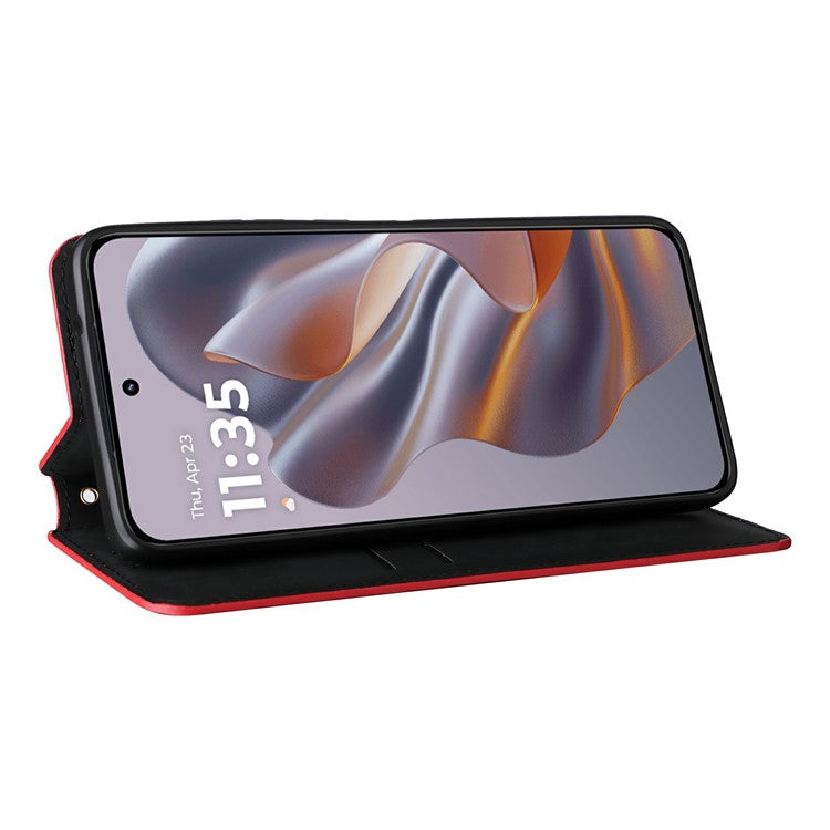 For Motorola Thinkphone 25 5G / Edge 50 Neo 5G / Moto S50 5G Wallet Case Rhombus Imprinted Leather Phone Cover - Red