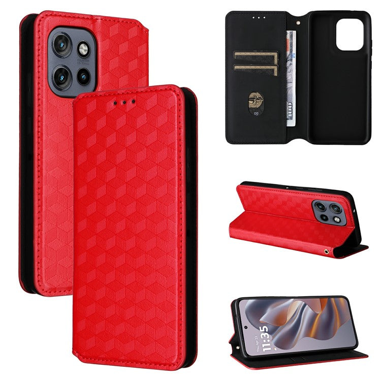 For Motorola Thinkphone 25 5G / Edge 50 Neo 5G / Moto S50 5G Wallet Case Rhombus Imprinted Leather Phone Cover - Red