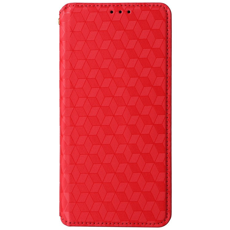 For Motorola Thinkphone 25 5G / Edge 50 Neo 5G / Moto S50 5G Wallet Case Rhombus Imprinted Leather Phone Cover - Red