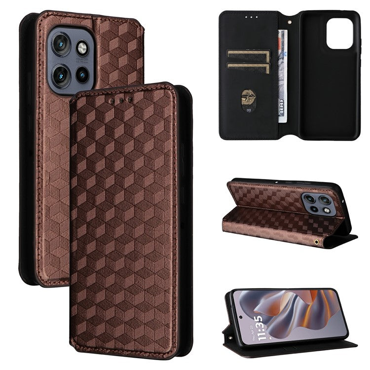 For Motorola Thinkphone 25 5G / Edge 50 Neo 5G / Moto S50 5G Wallet Case Rhombus Imprinted Leather Phone Cover - Brown