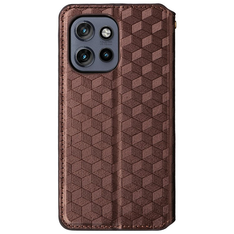 For Motorola Thinkphone 25 5G / Edge 50 Neo 5G / Moto S50 5G Wallet Case Rhombus Imprinted Leather Phone Cover - Brown