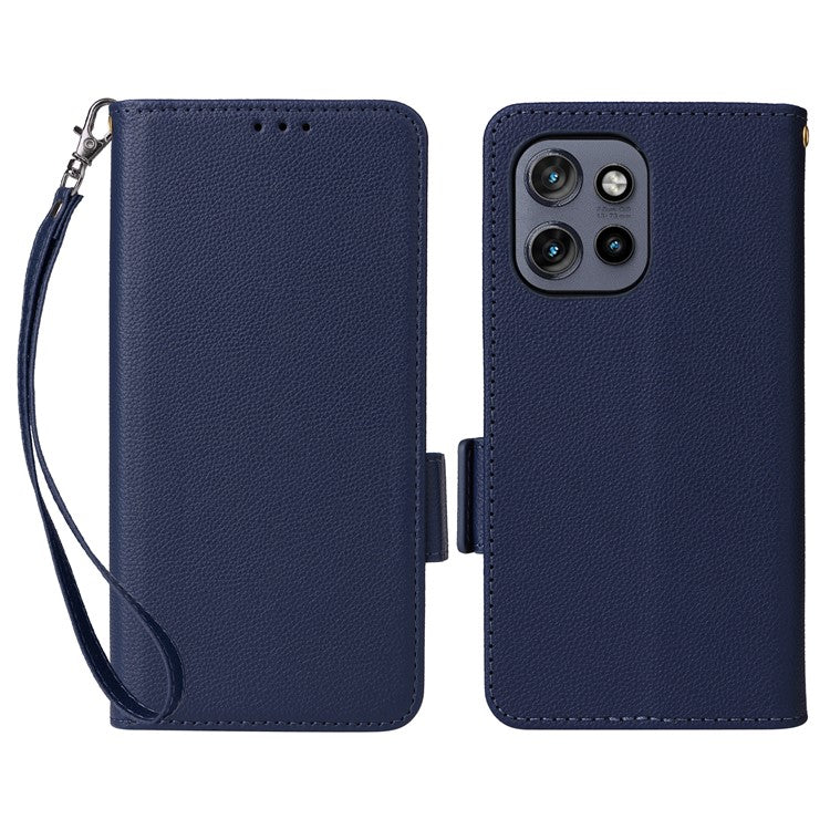 For Motorola Thinkphone 25 5G / Edge 50 Neo 5G / Moto S50 5G Case Litchi Texture PU Leather Wallet Flip Phone Cover - Dark Blue