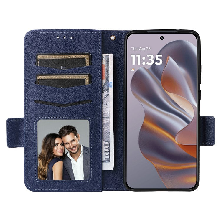 For Motorola Thinkphone 25 5G / Edge 50 Neo 5G / Moto S50 5G Case Litchi Texture PU Leather Wallet Flip Phone Cover - Dark Blue