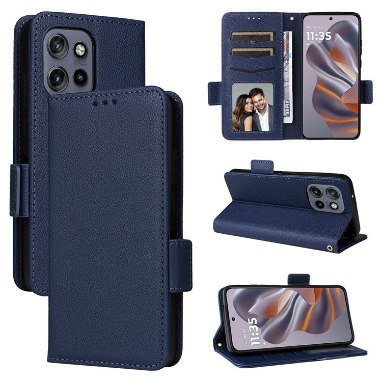 For Motorola Thinkphone 25 5G / Edge 50 Neo 5G / Moto S50 5G Case Litchi Texture PU Leather Wallet Flip Phone Cover - Dark Blue