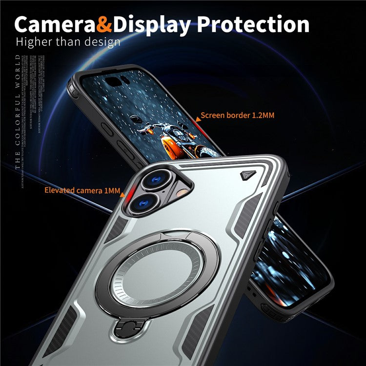 For iPhone 16 Case Compatible with MagSafe Military Protection PC+TPU Kickstand Phone Cover - Grey