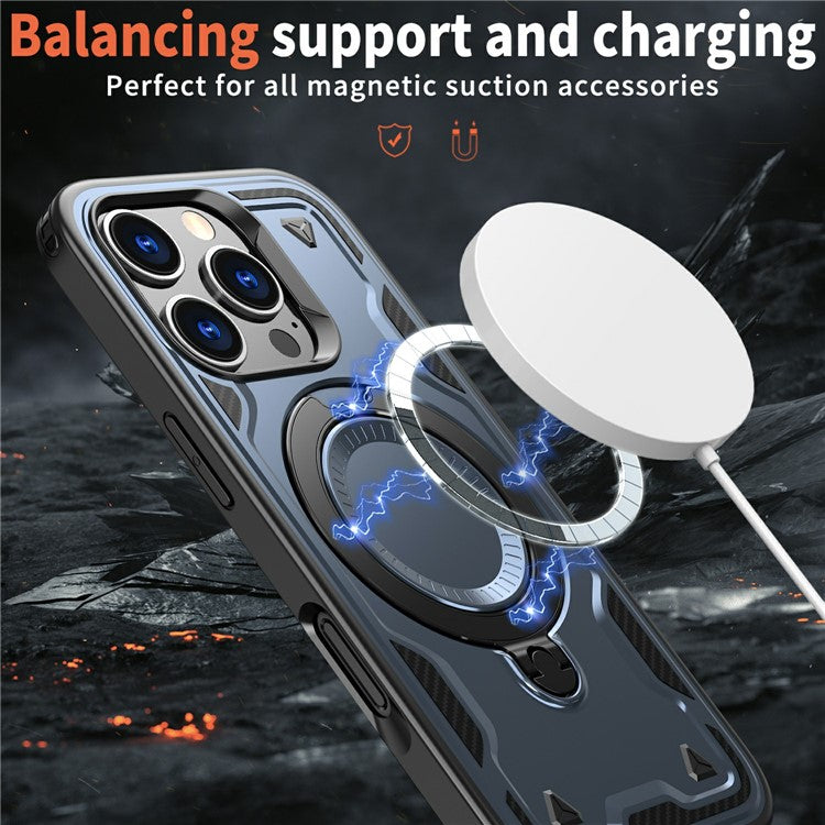 For iPhone 16 Pro Case Compatible with MagSafe Military Protection PC+TPU Kickstand Phone Cover - Blue