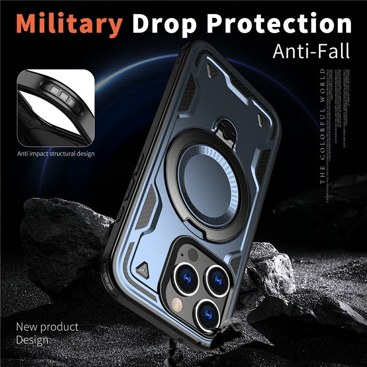For iPhone 16 Pro Case Compatible with MagSafe Military Protection PC+TPU Kickstand Phone Cover - Blue