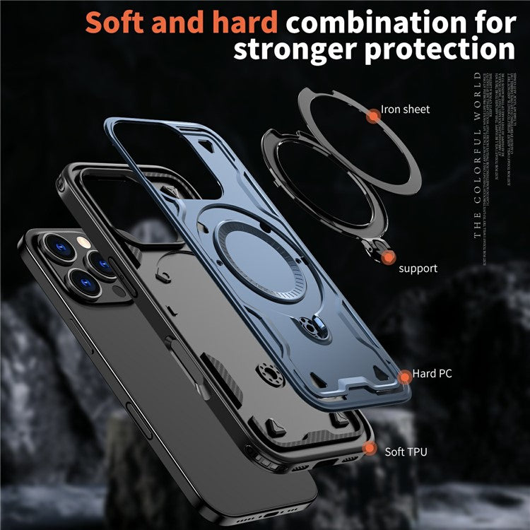 For iPhone 16 Pro Case Compatible with MagSafe Military Protection PC+TPU Kickstand Phone Cover - Blue