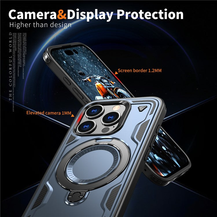 For iPhone 16 Pro Case Compatible with MagSafe Military Protection PC+TPU Kickstand Phone Cover - Blue
