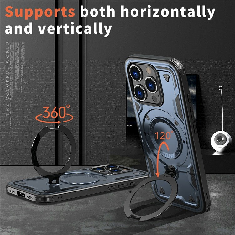 For iPhone 16 Pro Case Compatible with MagSafe Military Protection PC+TPU Kickstand Phone Cover - Blue