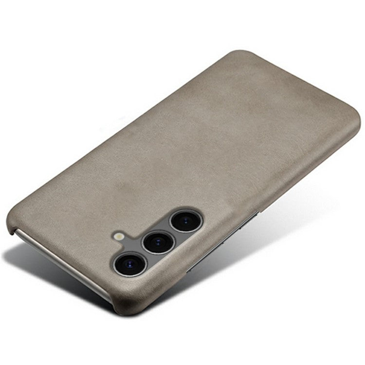 For Samsung Galaxy S24 FE 5G Case Calf Texture PU Leather Hard PC Protective Phone Cover - Grey
