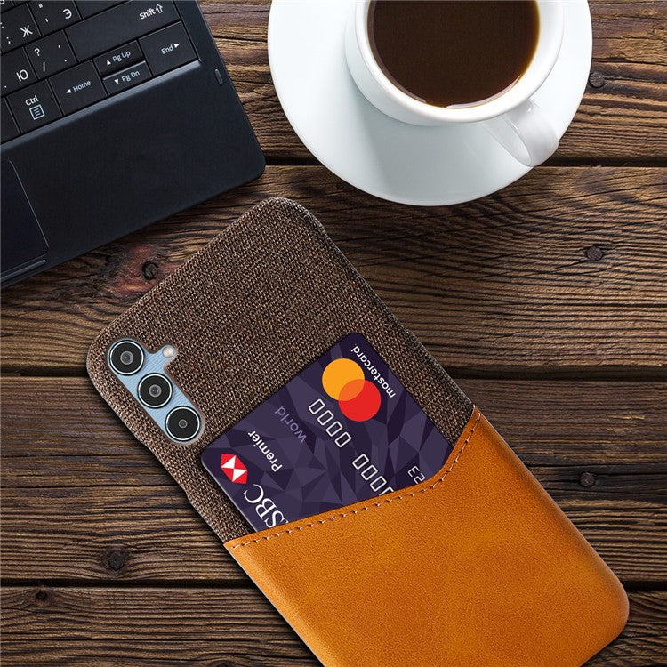 For Samsung Galaxy M35 5G Case Cloth Texture PU Leather Hard PC Card Slot Phone Cover - Orange