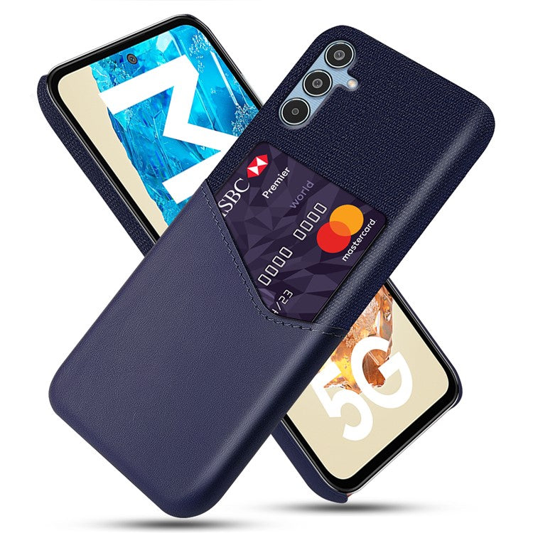 For Samsung Galaxy M35 5G Case Cloth Texture PU Leather Hard PC Card Slot Phone Cover - Blue