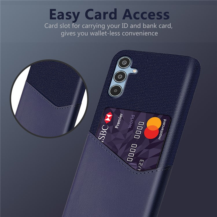 For Samsung Galaxy M35 5G Case Cloth Texture PU Leather Hard PC Card Slot Phone Cover - Blue