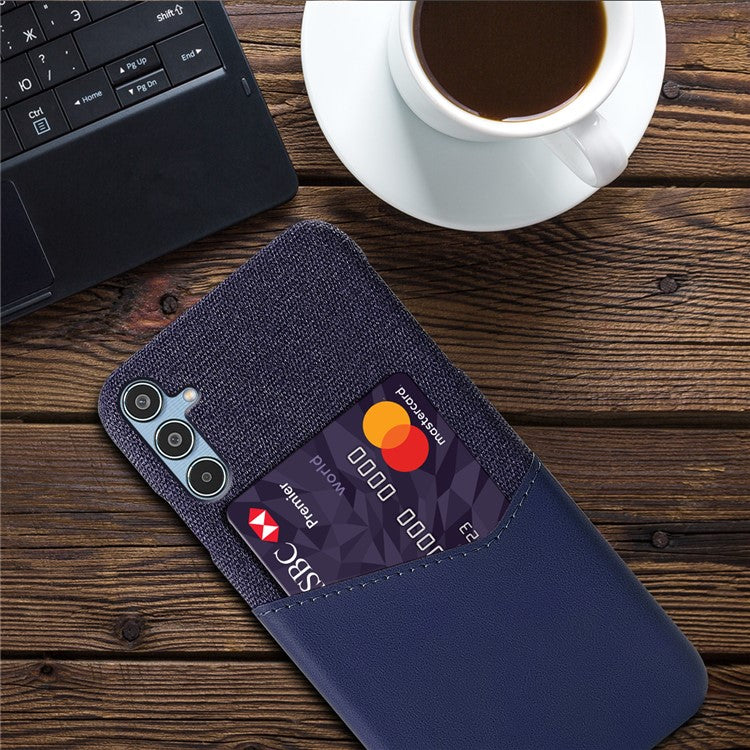For Samsung Galaxy M35 5G Case Cloth Texture PU Leather Hard PC Card Slot Phone Cover - Blue