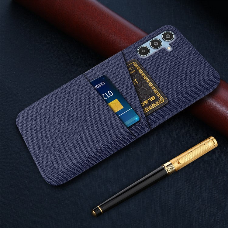 For Samsung Galaxy M35 5G Case Cloth + Hard PC Phone Cover with Dual Card Slots - Blue