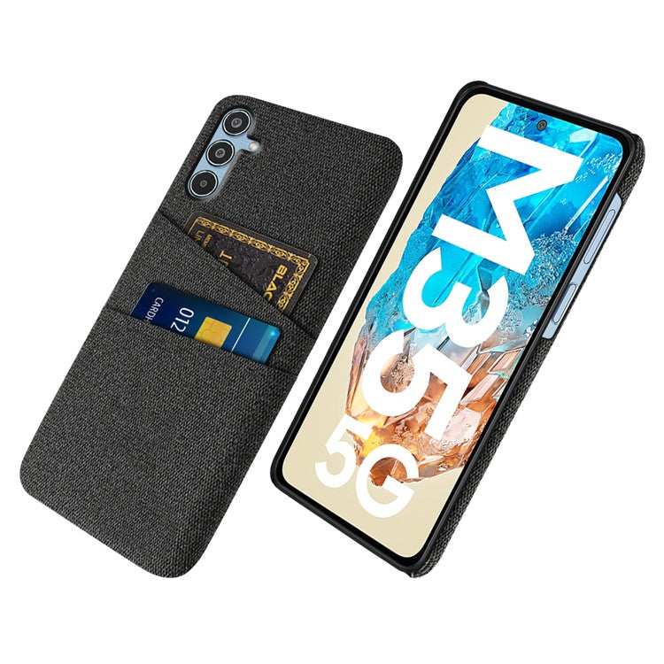 For Samsung Galaxy M35 5G Case Cloth + Hard PC Phone Cover with Dual Card Slots - Black