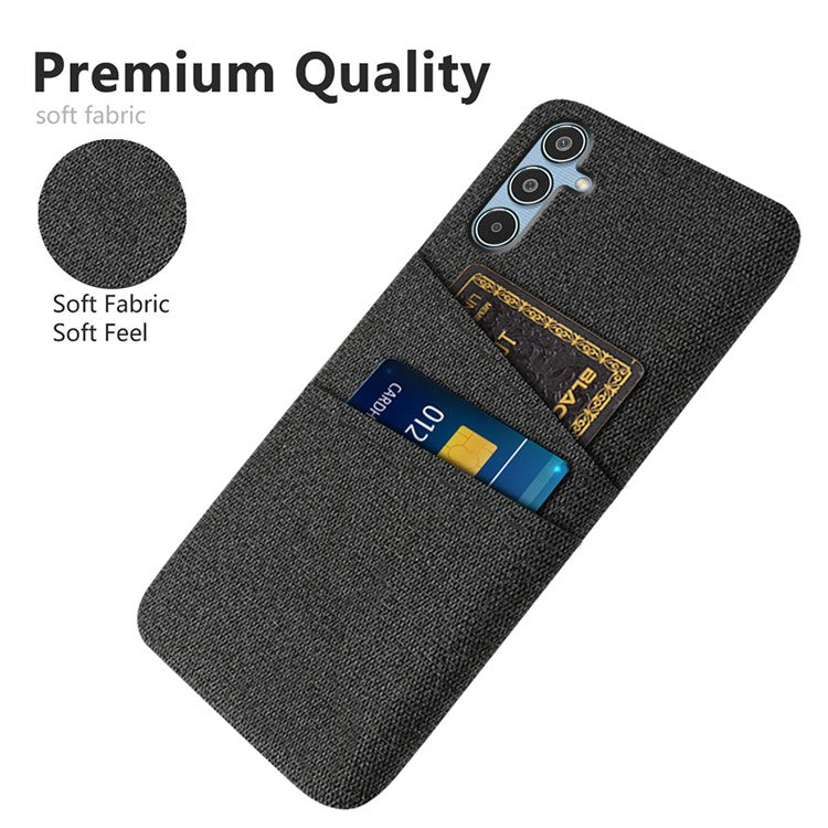 For Samsung Galaxy M35 5G Case Cloth + Hard PC Phone Cover with Dual Card Slots - Black