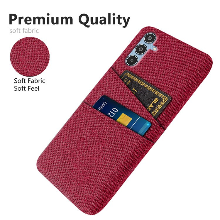 For Samsung Galaxy M35 5G Case Cloth + Hard PC Phone Cover with Dual Card Slots - Red