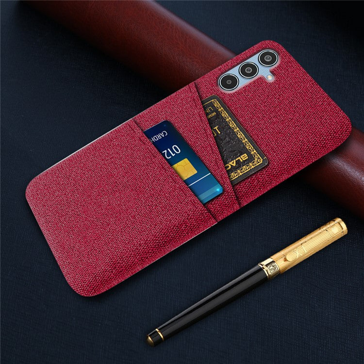 For Samsung Galaxy M35 5G Case Cloth + Hard PC Phone Cover with Dual Card Slots - Red