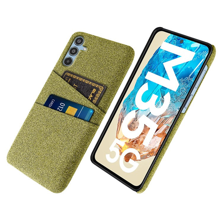 For Samsung Galaxy M35 5G Case Cloth + Hard PC Phone Cover with Dual Card Slots - Yellow