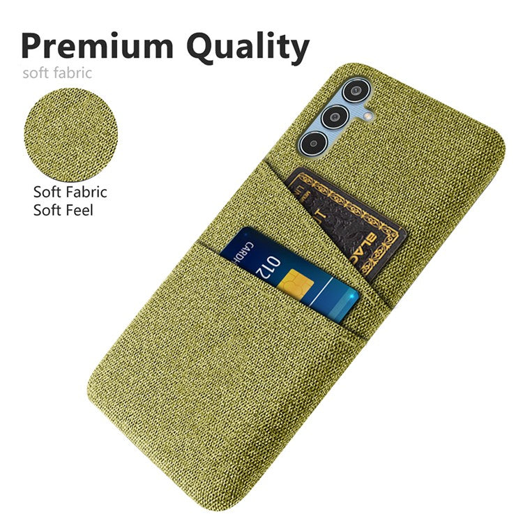For Samsung Galaxy M35 5G Case Cloth + Hard PC Phone Cover with Dual Card Slots - Yellow