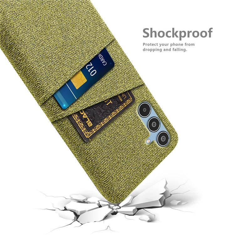 For Samsung Galaxy M35 5G Case Cloth + Hard PC Phone Cover with Dual Card Slots - Yellow