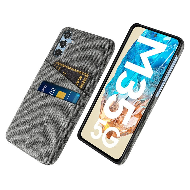 For Samsung Galaxy M35 5G Case Cloth + Hard PC Phone Cover with Dual Card Slots - Grey